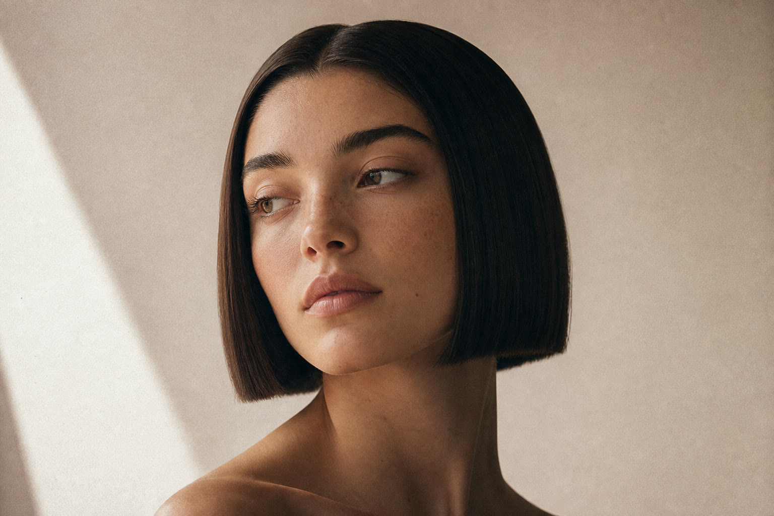 AI hairstyle try-on result showing a sleek blunt bob