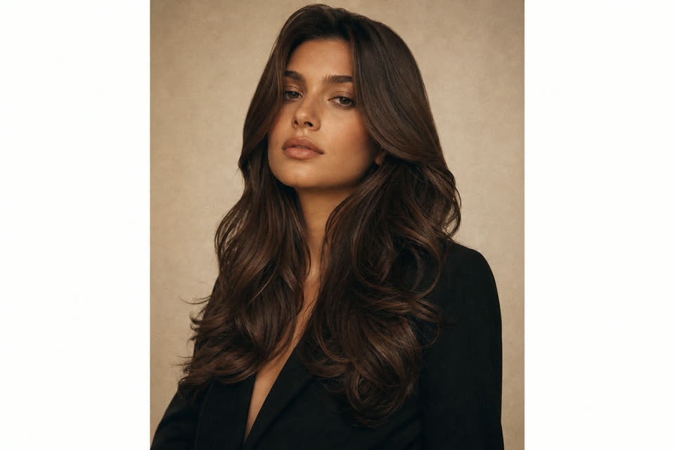 AI hairstyle try-on example: Cascading Waves